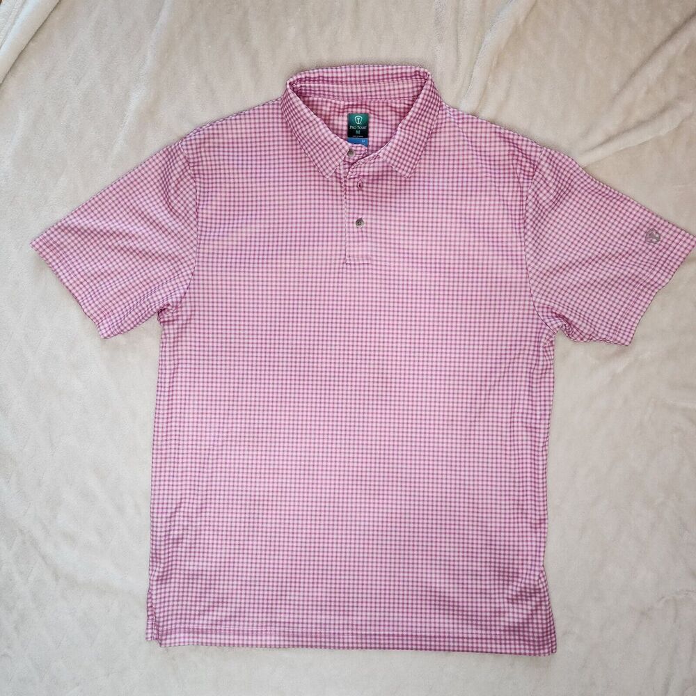Pro Tour Coolplay Mens Golf Shirt Medium Pink gingham1